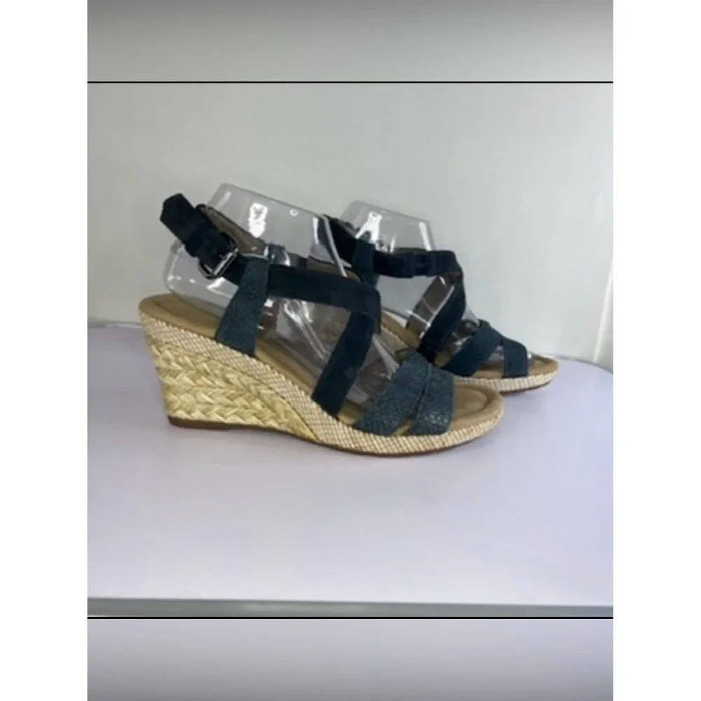 Gabor Leather/Suede Multi-Texture Snakeskin Blue Espadrille Wedges US 9 EU 40